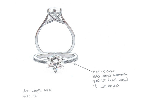 Round brilliant cut with black diamonds bead set