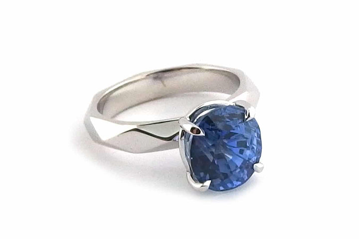 Sapphire Ring With Faceted Band