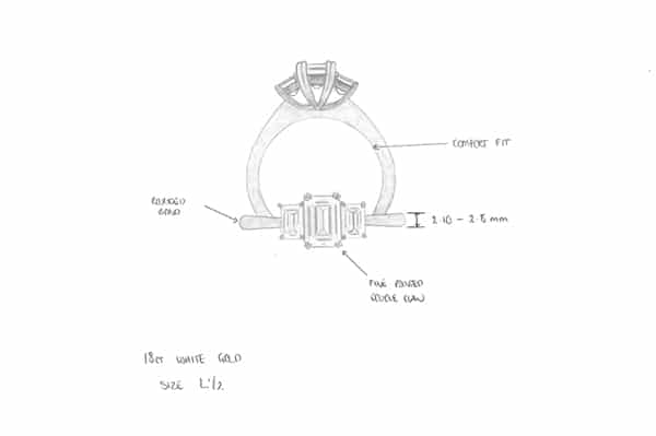 Three stone Emerald cut diamond ring