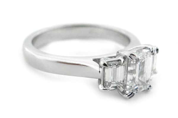 Three stone Emerald cut diamond ring