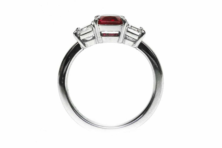 Three stone ruby and diamond ring