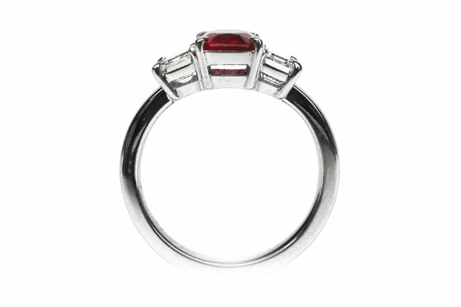 Three stone ruby and diamond ring