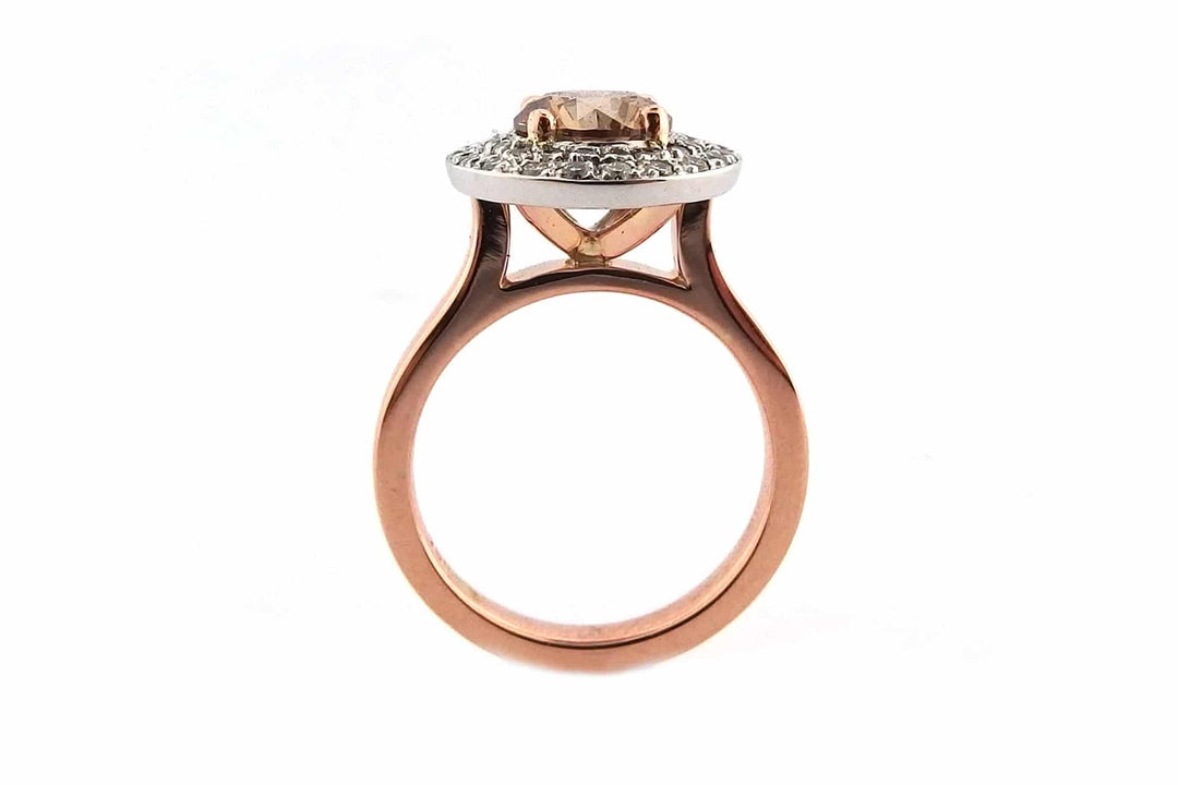 Two tone champagne diamond double halo ring