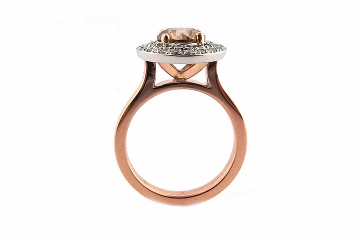 Two tone champagne diamond double halo ring