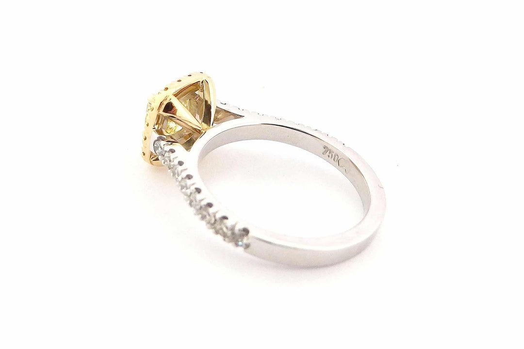 Two tone yellow diamond halo ring