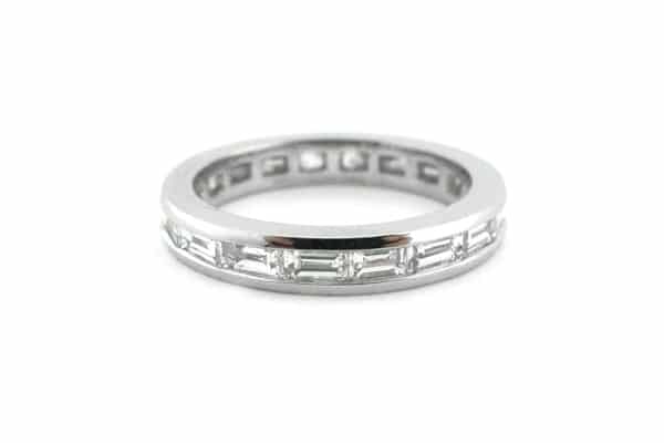 White gold channel set baguette ring