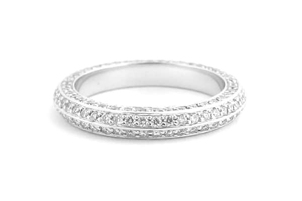 White gold wedding ring with rows of diamonds