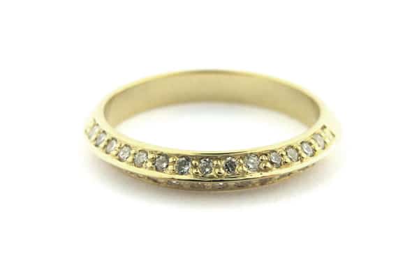 Yellow gold bead set knife edge ring