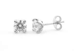 Round brilliant cut diamond earrings four claw set