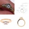Three stone rose gold engagement ring with brilliant cut talon set diamond and soft round shank