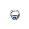 Raised shank white gold ring with round brilliant cut sapphire