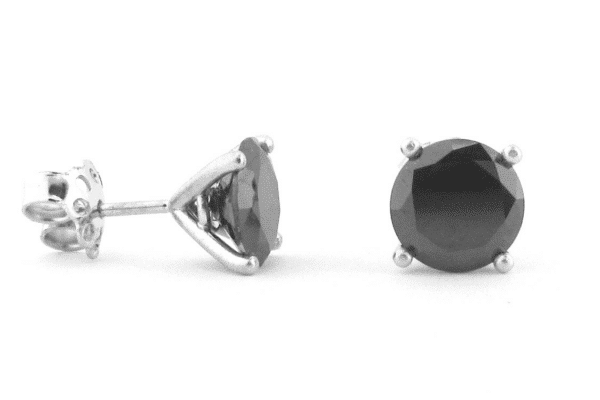 Round black diamond earrings four claw set