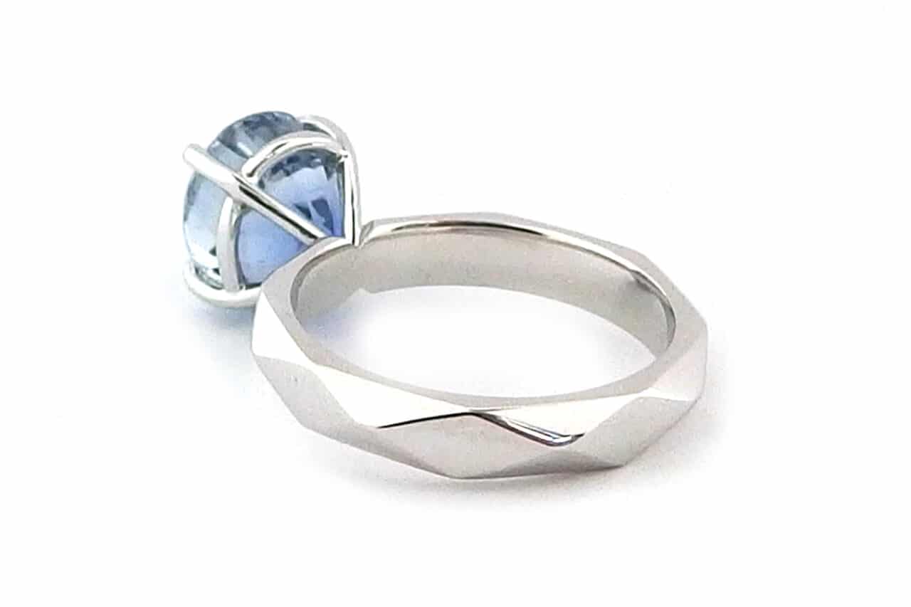 Sapphire Ring With Faceted Band back view