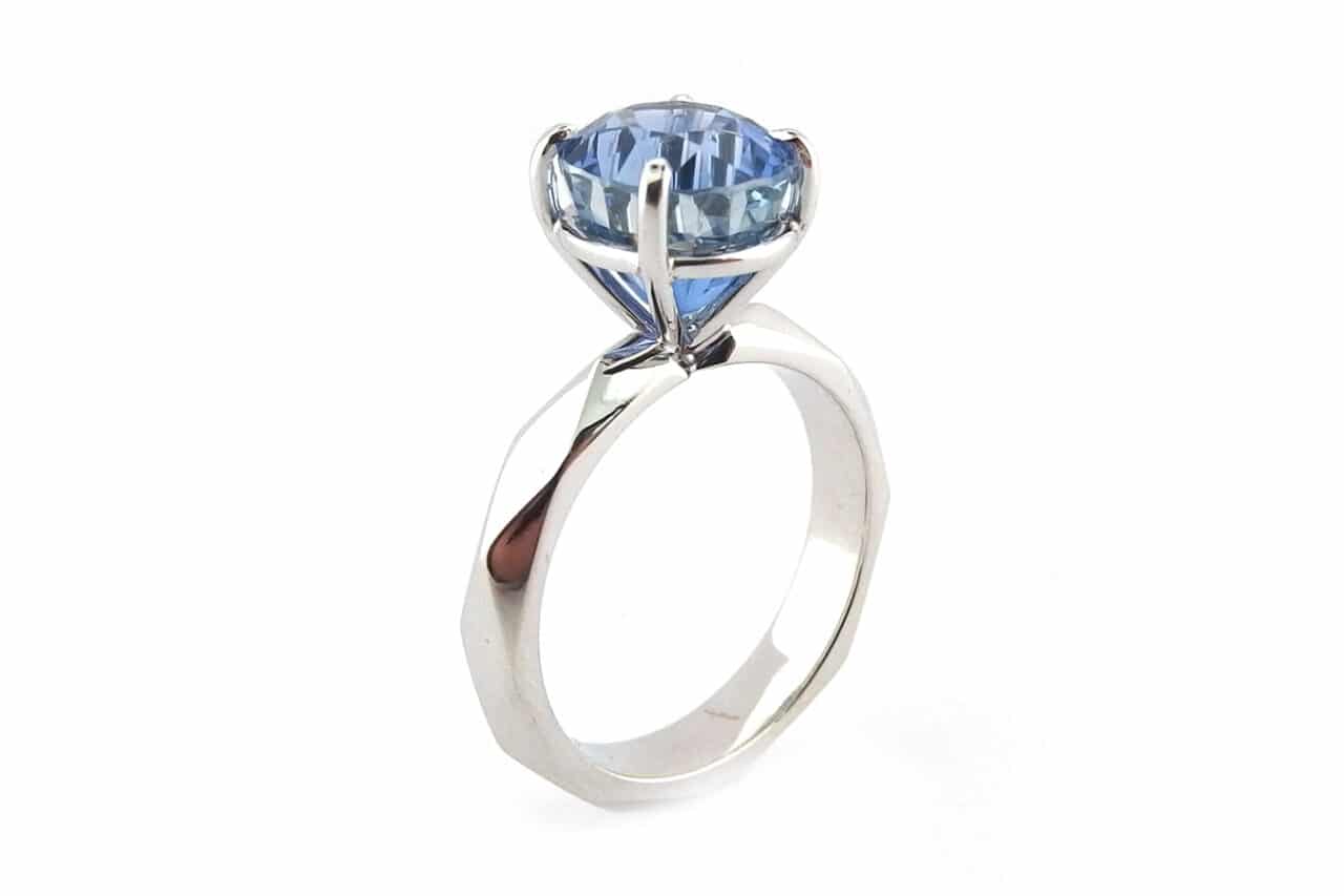 Sapphire Ring With Faceted Band side view