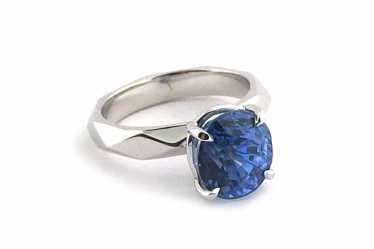 Sapphire Ring With Faceted Band front view