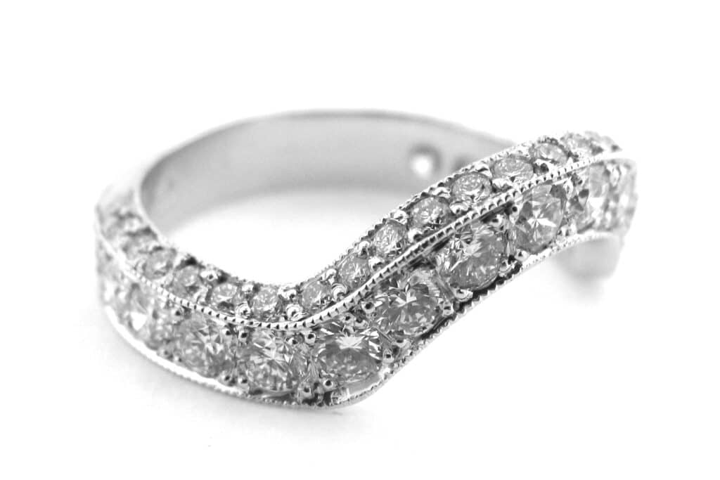 Moissanite Wedding Band Milgrain Marquise Half Eternity Ring 18K White –  ladylike jewelry