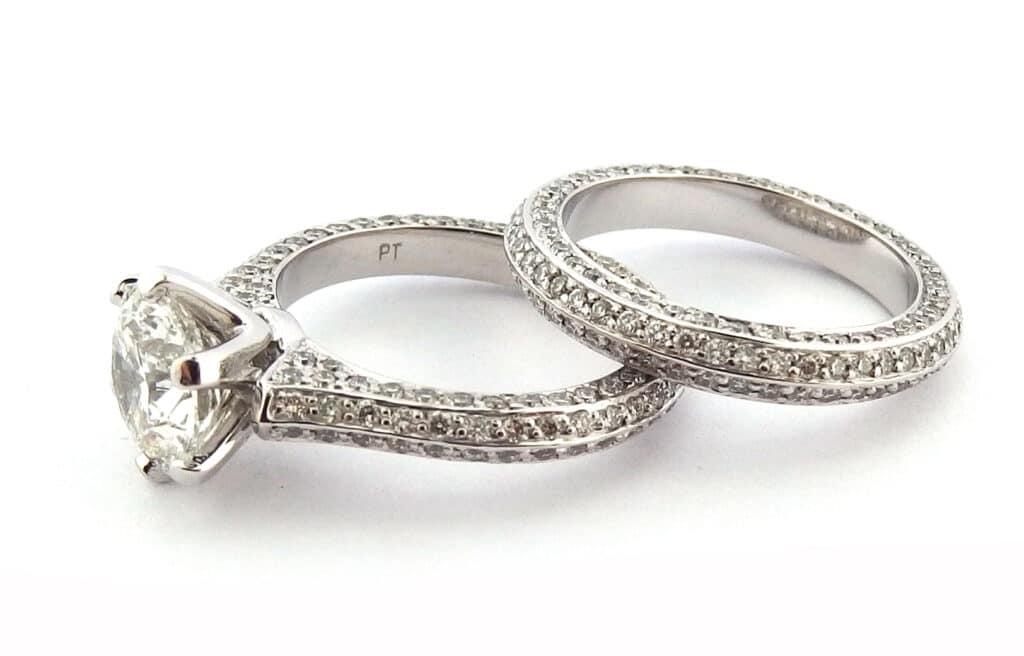 Diamond engagement ring wedding ring pair